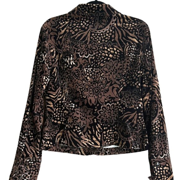 Tribal Brown Velvet Animal Print Cropped Jacket Sz 10 Rocker Goth Edgy Leopard - Picture 2 of 7